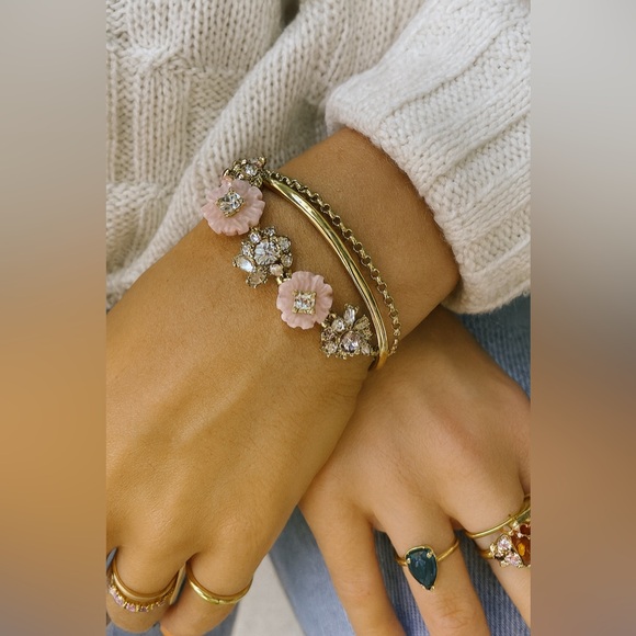 Marchesa Pink Floral Crystal Gold Bracelet - Picture 1 of 2